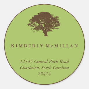 Green brown oak tree circle custom address label