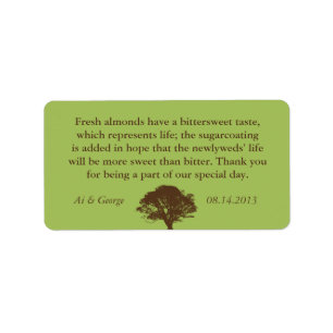Green brown oak tree wedding quote favour label