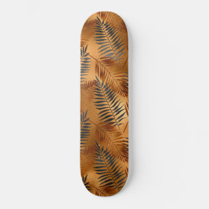 Green Brown Palm Tree Leaf Summer Glam Tropical Skateboard
