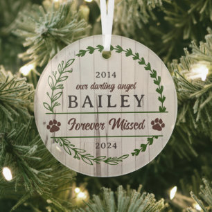 Green Brown Paw Prints Forever Missed Memorial Glass Tree Decoration