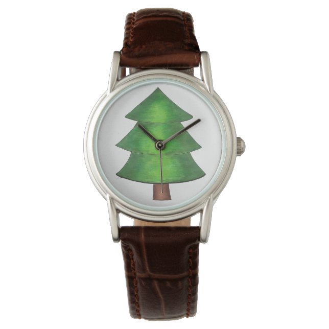 Green Brown Pine Tree Woods Camping Hiking Outdoor Watch (Front)
