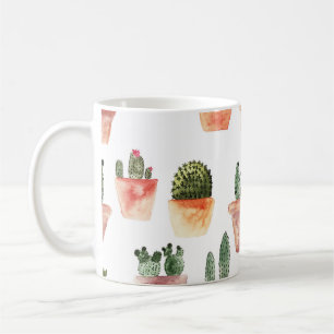 Green Brown Potted Cactus Pattern Coffee Mug