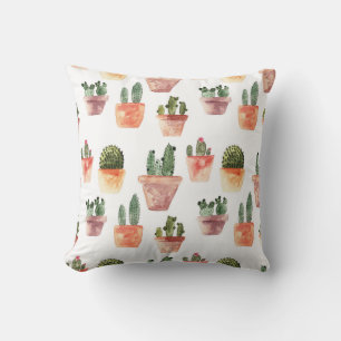 Green Brown Potted Cactus Pattern Cushion
