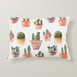 Green Brown Potted Cactus Pattern Decorative Cushion