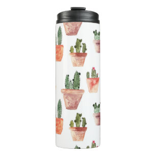 Green Brown Potted Cactus Pattern Thermal Tumbler