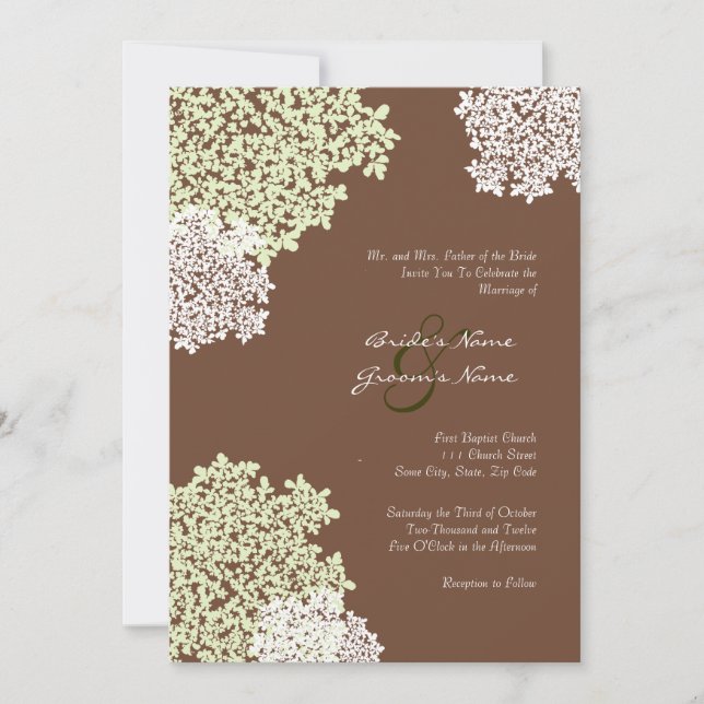 Green & Brown Queen Anne's Lace Wedding Invitation (Front)