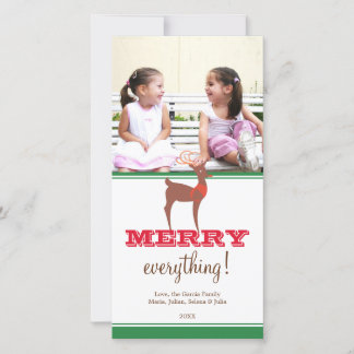 Green brown reindeer custom holiday photo greeting card
