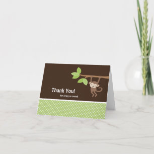 Green & Brown Safari Monkey Thank You Note Card