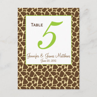Green Brown Safari Wedding Table Number Card