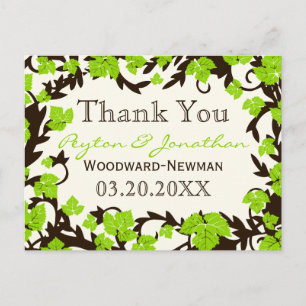Green Brown Spring Leaves Thank You Postcard