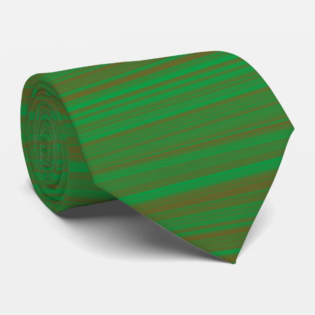Green Brown Striped Pattern Neck Tie (Rolled)