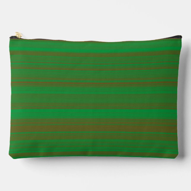 Green Brown Stripes Large Accessory Pouch (Front)