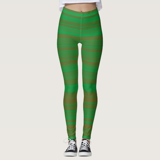 Green Brown Stripes Leggings (Front)