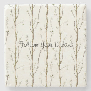 Green Brown Trees Stone Coaster