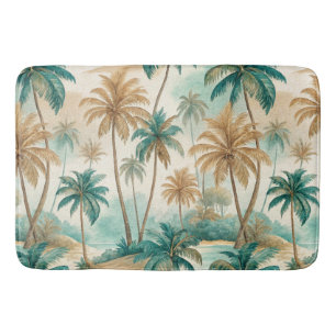 GREEN & BROWN TROPICAL BEACH WITH PALM TREES BATH MAT