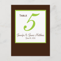 Green Brown Wedding Table Number Card