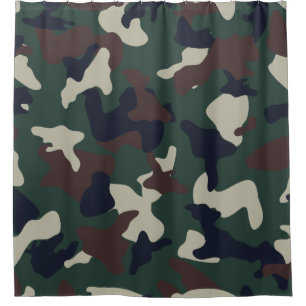 Green Brown woodland camo camouflage pattern Shower Curtain