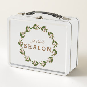 Green Brown Wreath, Shabbat Shalom Watercolor Metal Lunch Box