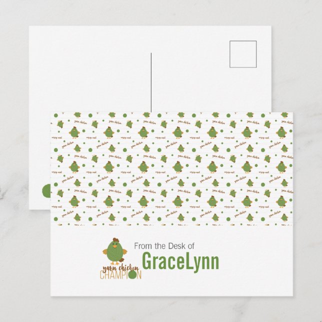Green & Brown Yarn Chicken Champion Postcard (Front/Back)