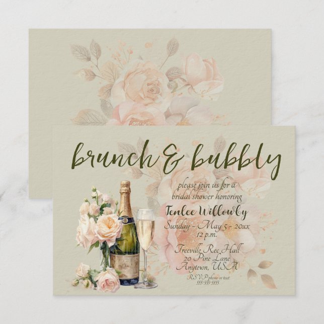 Green Brunch & Bubbly Wedding Shower Invitation (Front/Back)