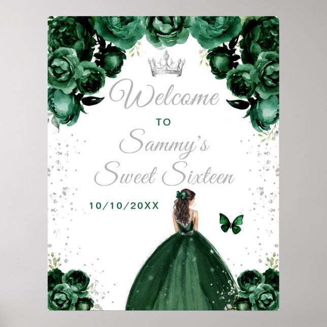 Green Brunette Hair Princess Sweet Sixteen Welcome Poster (Front)