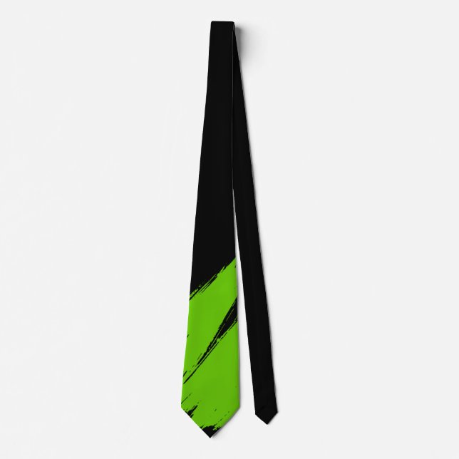 Green Brush Modern Black Background Tie (Front)
