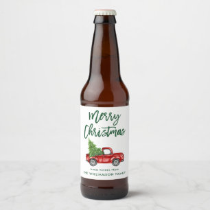 Green Brush Script Christmas Vintage Truck Beer Bottle Label