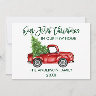 Green Brush Script First Christmas New Home Truck Holiday Card