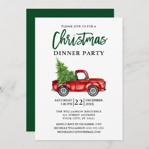 Green Brush Script Truck Christmas Party Invitation