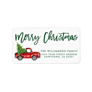 Green Brush Script Vintage Truck Christmas Label