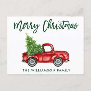 Green Brush Script Vintage Truck Christmas Postcard