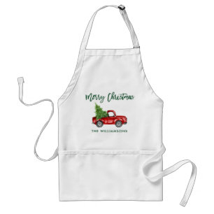 Green Brush Script Vintage Truck Christmas Tree Standard Apron