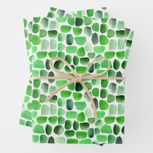 Green Brush Strokes Wrapping Paper Sheet (In situ)