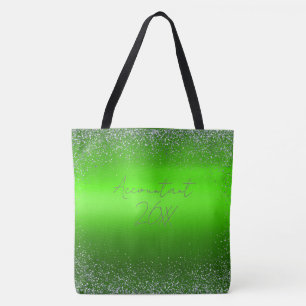 Green Brushed Metal Glitter Monogram Simple   Tote Bag