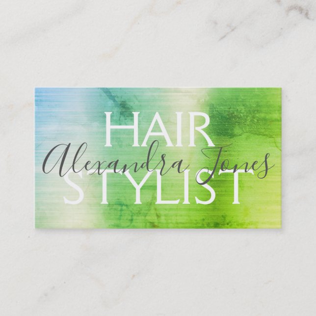 Green Brushed Metal Hair Stylist Business Card (Front)