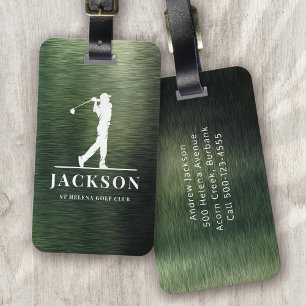 Green Brushed Metal Personalised Monogram Golfer Luggage Tag