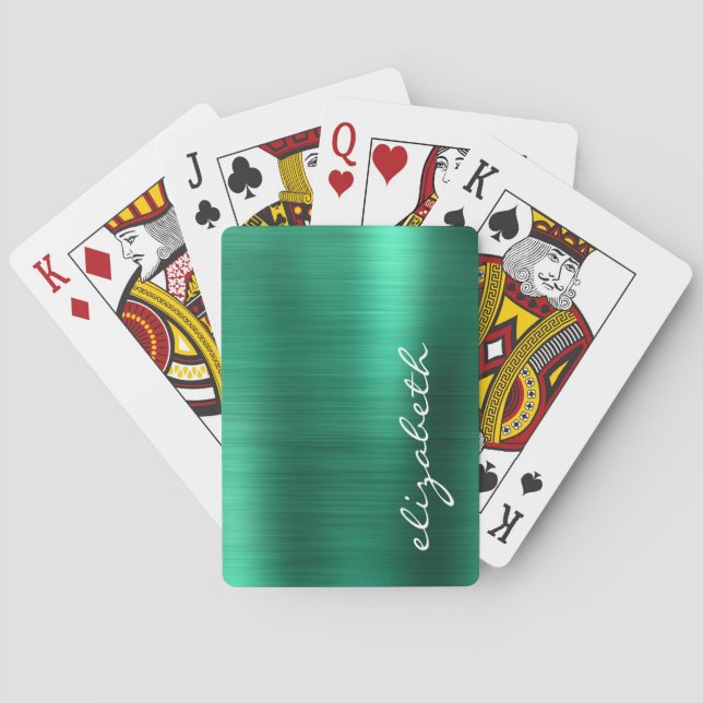 Green Brushed Metal Signature Script Playing Cards (Back)
