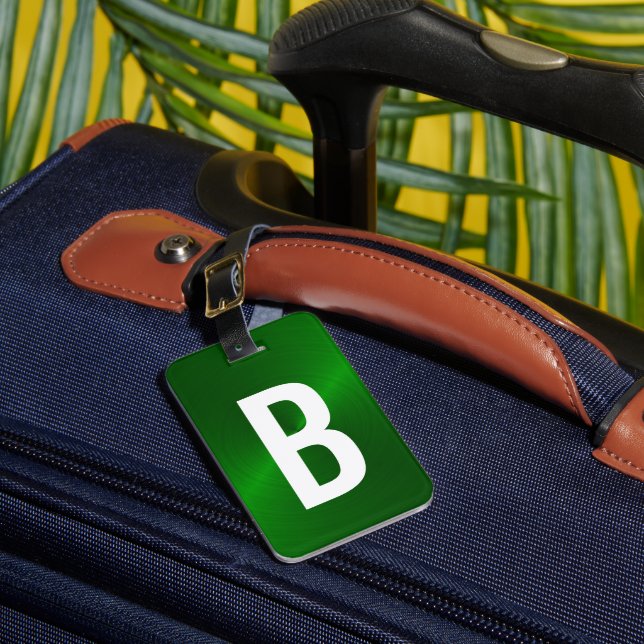 Green Brushed Metallic Monogram Initial Luggage Tag (Front Insitu 1)