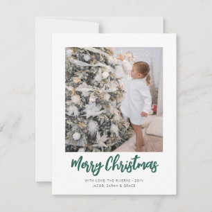 Green Brushed Script Merry Christmas Simple Photo Holiday Card