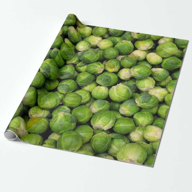 Green Brussels sprout vegetable pattern Wrapping Paper (Unrolled)