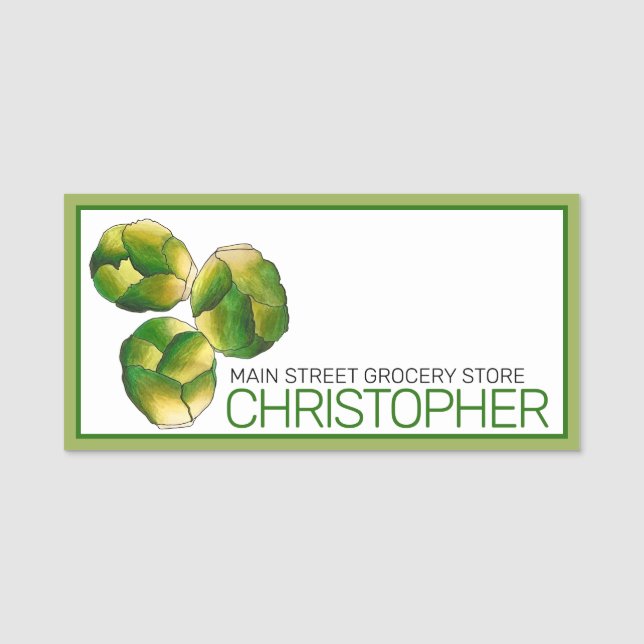 Green Brussels Sprouts Vegetable Veggie Food Name Tag (Front)