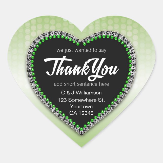 Green Bubbles Thank You Heart Shape Stickers (Front)