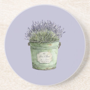 Green Bucket Lavender Flowers Coaster