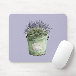 Green Bucket Lavender Flowers Mouse Mat