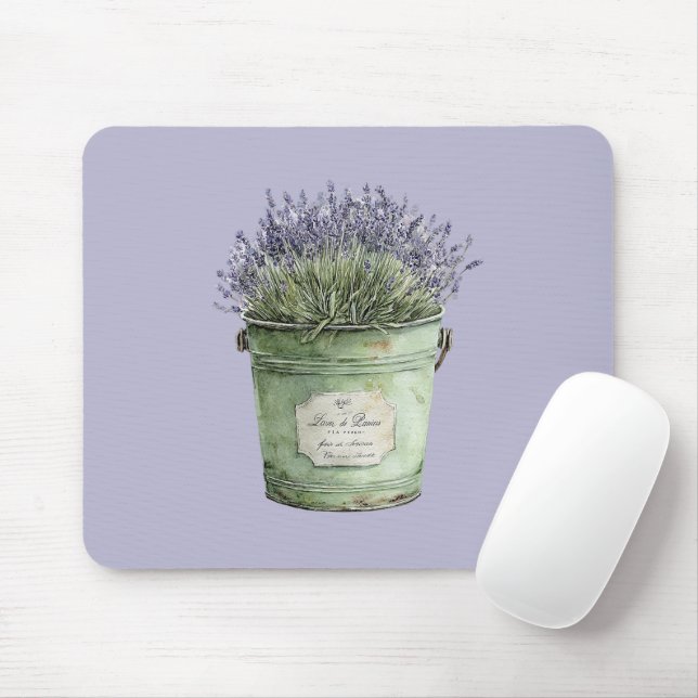 Green Bucket Lavender Flowers Mouse Mat (With Mouse)
