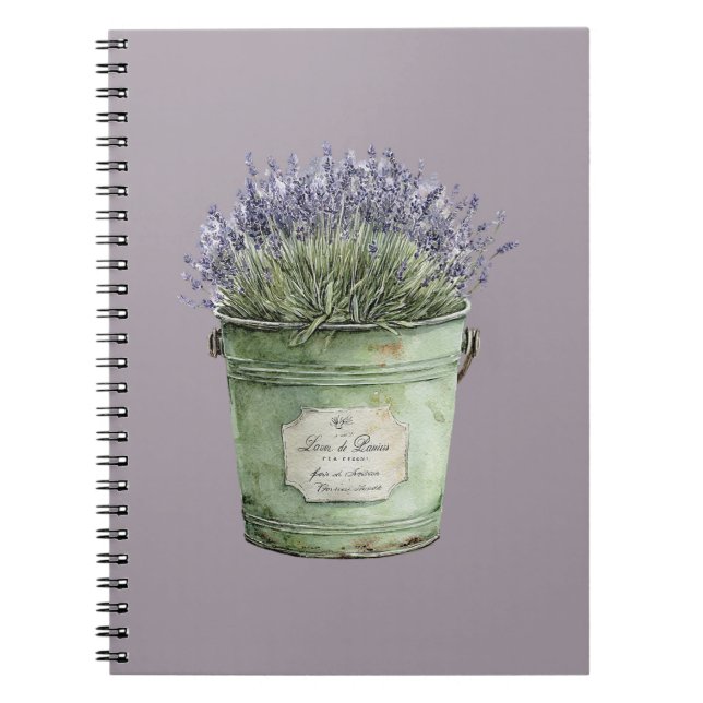 Green Bucket Lavender Flowers Notebook (Front)