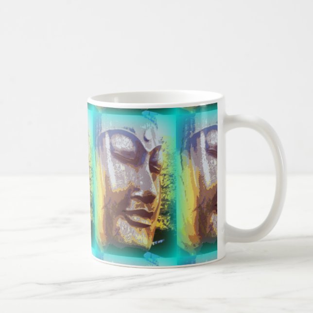 green buddha faces coffee mug (Right)