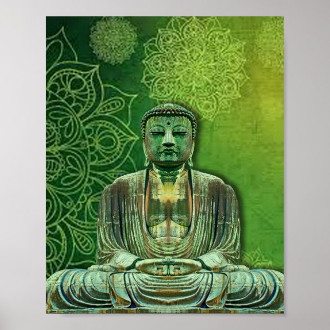 Green Buddha Lotus Flower Poster (Front)
