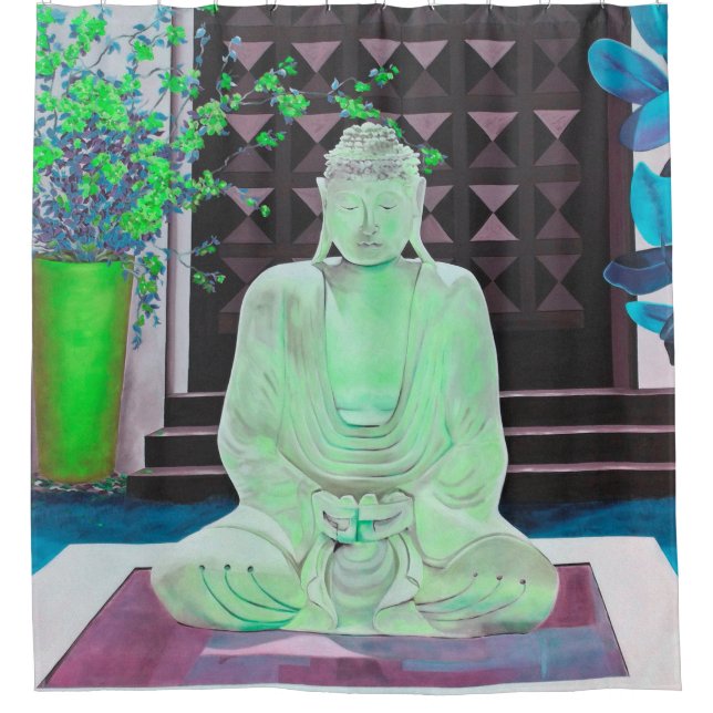 Green Buddha Shower Curtain (Front)