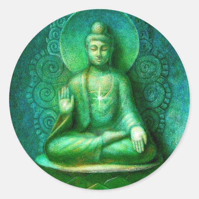 Green Buddha Zen Meditation Round Sticker (Front)